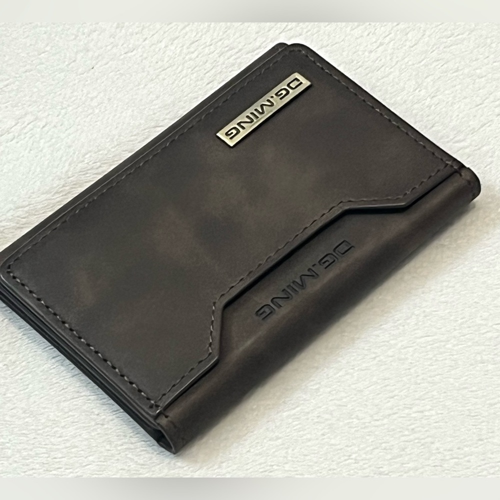 DG.MING Brown Leather Tri-Fold Magnetic Wallet - Picture 3 of 13